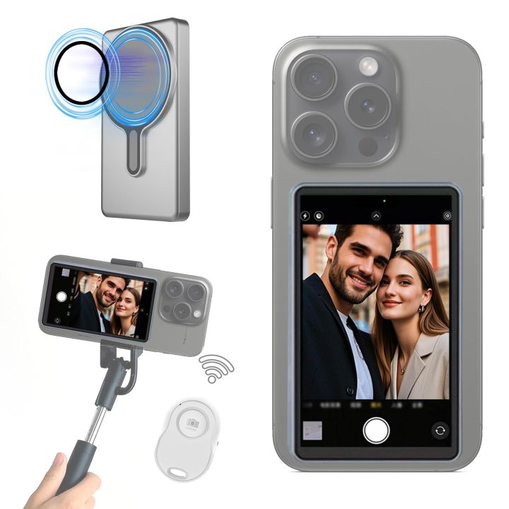 Magnetic Phone Selfie Monitor Screen for Smartphone Rear Camera Selfie Vlog Live Stream for iPhone Android Phone