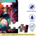 Wooden Jigsaw Puzzle for & Families - Colorful Drum Rhythm Design, Intermediate Challenge with Vibrant Splash Art, Portable &. 