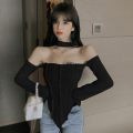 Off Shoulder  Long Sleeve Top Tee Shirt Femme Y2K Clothes Green Tops Mujer T-shirt Black Sexy Funny T Shirts Women Cropped. 