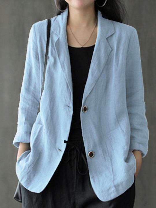 ZANZEA Women Summer Blazer Thin Stylish Long Sleeve Lapel Neck Blazer Vintage Solid Buttons Down Outwear Casual Suits Coats