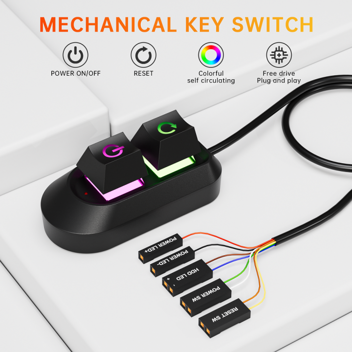 Rgb Button Str 2M RGB LED Lights Computer Desktop Switch PC Motherboard External Start ...