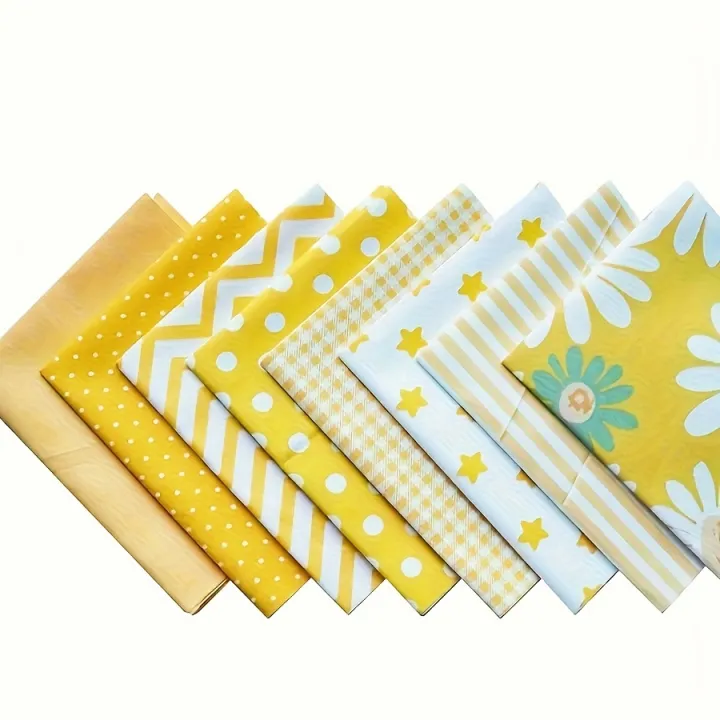8pcs%20Yellow%20Floral%20Polka%20Dot%20Cotton%20Fabric%20%7C%20Precut%20Squares%20for%20Quilting%20DIY%20Crafts%20-%20Image%202