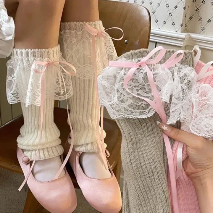 Lolita%20Knitted%20Lace%20Bow%20Leg%20Warmers%20Women%20Girls%20Soft%20Calf%20Warmer%20Y2K%20Long%20Socks%20Bow%20Ribbon%20Japanese%20Fashion%20Casual%20Leg%20Warmers%20-%20Image%204