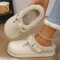 Waterproof Eva Furry Mules Slippers Women 2025 Winter Metal Buckle Warm Plush Slippers Soft Thick Bottom Non Slip Indoor Slides.
