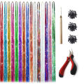 Hair Tinsel Kit With Tools 200 Strands Glitter Tinsel Hair Extensions Heat Resistant Highlights Sparkling Fairy Hair For Women. 