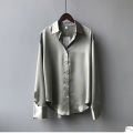 Spring Fashion Button Up Satin Silk Shirt Vintage Blouse Women White Tops Lady Long Sleeves Female Loose Street Shirts 11355.