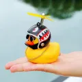 Small Yellow Duck Put A Helmet Sunglasses Propeller Duckling Car Cute Decoration. 