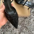 Black Embroidered Mesh Slingback High Heels Sandals for Women Designer Shoes Woman Elegant Style Wedding Party Pumps. 