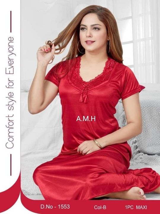 Silk%20One%20Part%20Nighty%20for%20Women%20-%20Maroon%20Color%20-%20Night%20Gown%20-%20Casual%20Sleepwear%20-%20Pretty%20Night%20Dresses%20-%20Comfortable%20and%20Stylish%20-%20Image%202