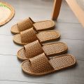 Spring and summer bamboo woven rattan and grass lovers straw mat slippers indoor wooden floor home linen slippers. 
