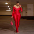 European and American style autumn 2023 women's new  off shoulder large V-neck high waist tight pants casual sports set. 