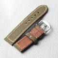 Handmade Canvas+Genuine Leather Watch Bracelet 20MM 22MM 24MM 26MM Green Black  Thick and Sturdy Bracelet. 
