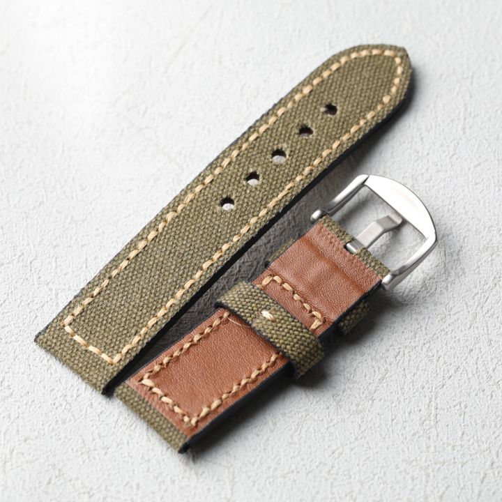 Handmade%20Canvas+Genuine%20Leather%20Watch%20Bracelet%2020MM%2022MM%2024MM%2026MM%20Green%20Black%20%20Thick%20and%20Sturdy%20Bracelet%20-%20Image%205