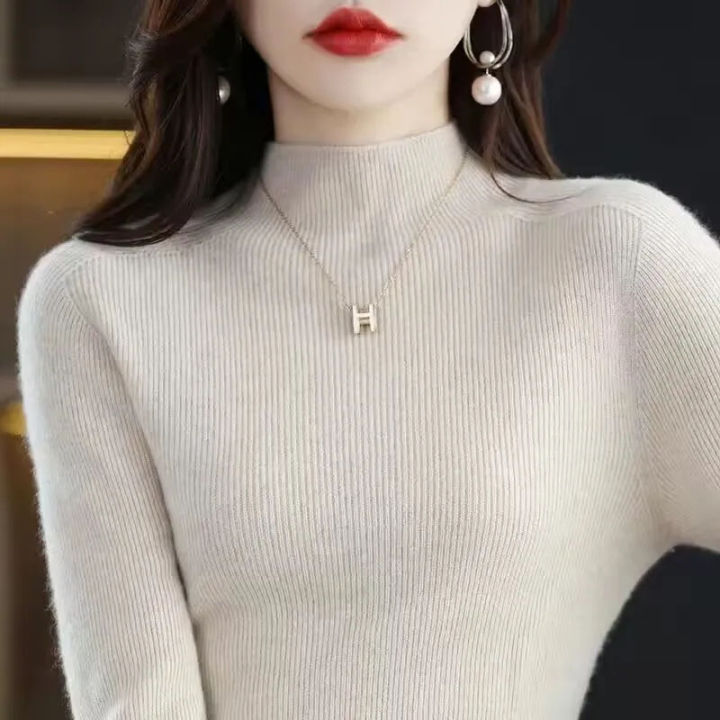 Solid%20Half%20Turtleneck%20Knit%20Sweater%20Women%20Autumn%20Winter%20Korean%20Long%20Sleeve%20Pullovers%20Fashion%20All%20Match%20Thick%20Warm%20Slim%20Jumper%20New%20-%20Image%203