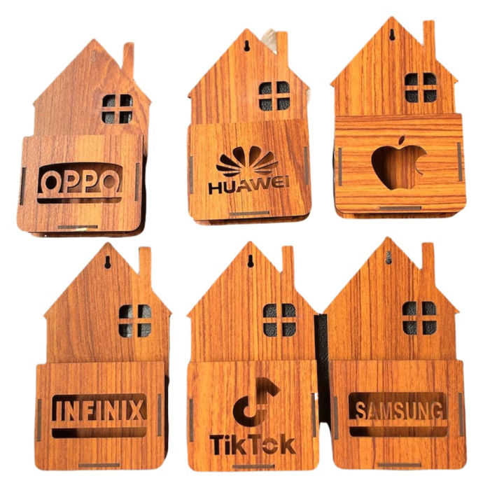 Wooden Wall Mounted Mobile Phone Charging Holder with Secure Slot Design