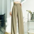 Women's suit wide-leg pants loose sag high waisted straight casual mopping style slim pants. 