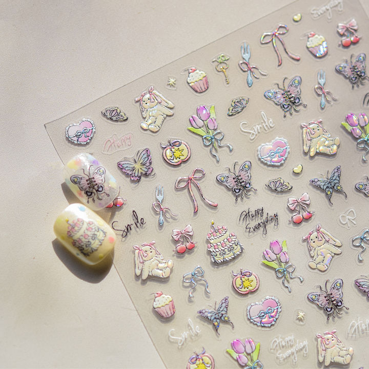 Cute%20Animals%20Bear%20Dog%20Cake%20Sweet%20Cherry%20Grid%20Bowknot%20Star%20Line%20Fruit%20Relief%20Self%20Adhesive%20Nail%20Art%20Stickers%205D%20Manicure%20Decals%20-%20Image%202