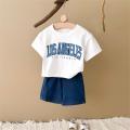 Summer New Baby Clothes Infant Letter Printing Top+Denim shorts Set Baby Boys Girls Casual Baby Set Newborn Baby Clothes 2Pcs. 