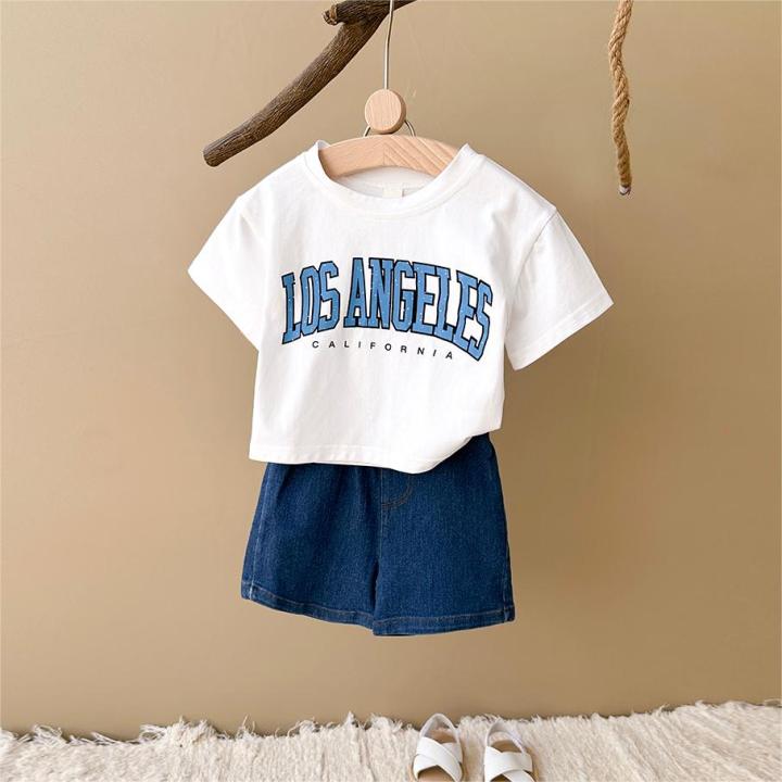 Summer%20New%20Baby%20Clothes%20Infant%20Letter%20Printing%20Top+Denim%20shorts%20Set%20Baby%20Boys%20Girls%20Casual%20Baby%20Set%20Newborn%20Baby%20Clothes%202Pcs%20-%20Image%202