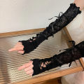 Women Lolita Jk Lace Fingerless Gloves Black Gothic DIY Strapping Sunscreen Sleeve Clothing Accessories Elastic Mesh Punk Gloves. 