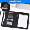 A5 Business Portfolio Padfolio Folder Document Case Organizer A5 PU Leather Zippered Closure Calculator Card Holder Memo. 