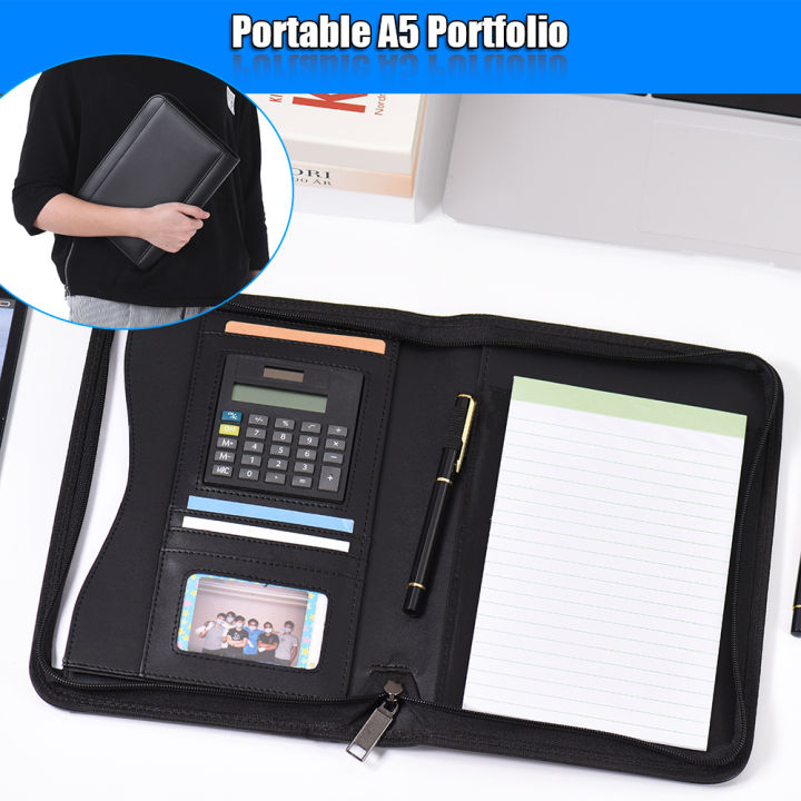 A5%20Business%20Portfolio%20Padfolio%20Folder%20Document%20Case%20Organizer%20A5%20PU%20Leather%20Zippered%20Closure%20Calculator%20Card%20Holder%20Memo%20-%20Image%202