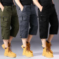 Summer pure cotton cropped shorts for men and young people, straight leg sports camouflage casual workwear shorts, loose and thi. 