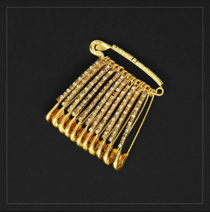Premium Stone Hijab Pin Brooch Safety Pin Set 12 Pieces for Saree and Hijab Limited Stock Offer