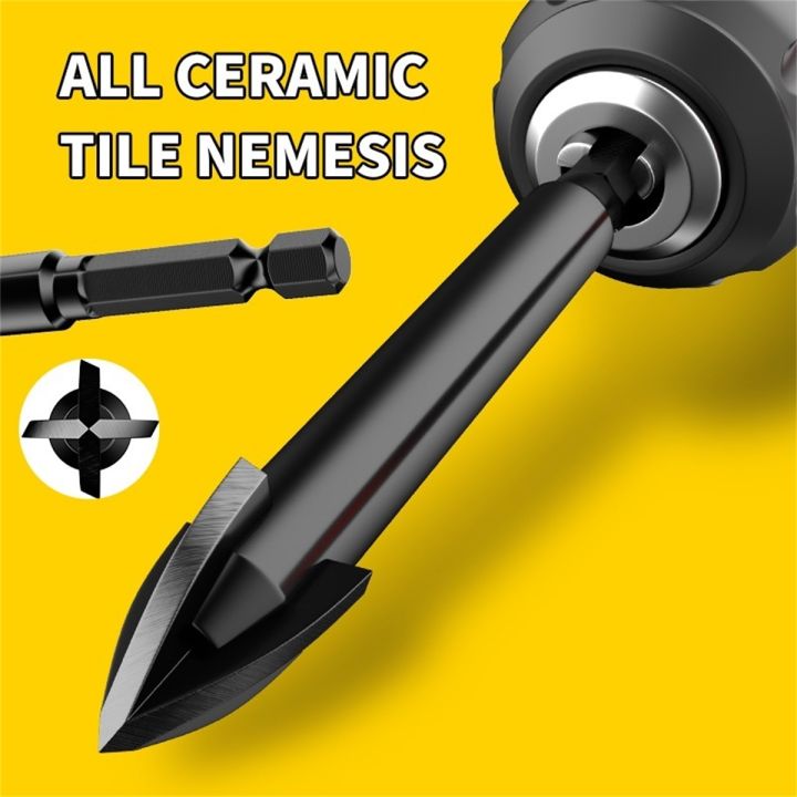 5Pcs/7PCs High-Efficiency Universal Drill Bit, Hexagonal Shank Cross Reaming Triangle Drill Bit, Glass Ceramic Woodworking Elect