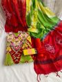 Unstitched cotton material block printed coloful comfortable three piece collection for women. 