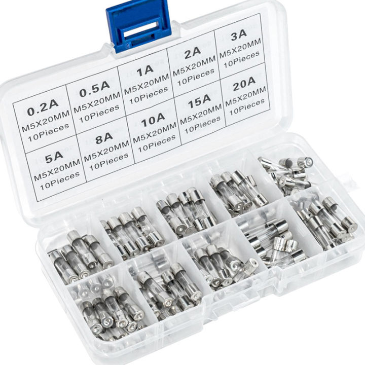 ETOPARS 100-Piece Mini Glass Fast-Blow Fuse Kit – 5x20mm 250V Assorted 0.2A–20A For Cars, Electronics & More