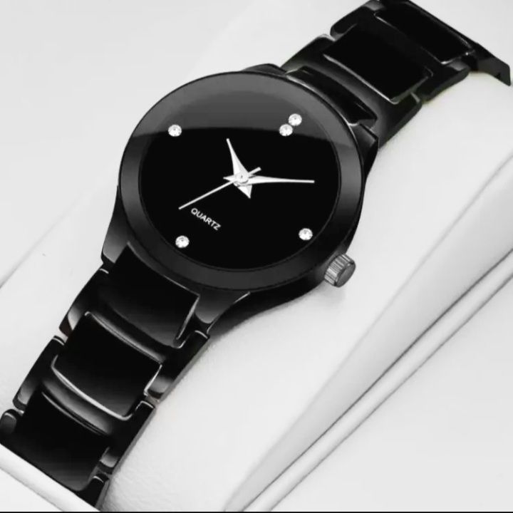 Fashionable Black And Silver Watch For Women