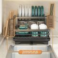 Dish Drying Rack 1/2 Tiers Dinnerware Drainboard Organizer Kitchen Bowls Knife Fork Pot Lid Utensils Storage Rack with Drip Tray. 