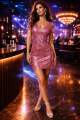 Pink Sequin V-Neck Half Sleeve Bodycone Dress For Women. 