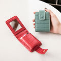 Mini Portable Lipstick Bag With Mirror,Minimalism Small Cosmetic Bag With Button, Crocodile Embossed Women's Makeup Storage Case.