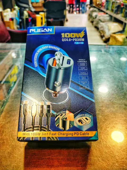 Pugan%20100W%20car%20charger,super%20fast%20charger%20for%20car,Quick%20charger.100W%20USB%20pugan%20car%20first%20charger%20with%203in1%20cable%20type%20C%20lighting%20cable%20and%20micro%20USB%20-%20Image%202
