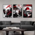 3pcs Vintage Japanese Style Natural Landscape Wall Art Canvas Painting Oriental Black&Red Poster Prints Picture for Home Decor. 