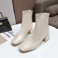 Women's Thick Heel Medium Heel Boots Women's 2024 New Winter Square Toe Back Zipper Increased Casual Short Boots. 