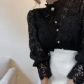 2024 Korean New Vintage White Lace Blouse Shirts Women Button Loose Shirt Tops Female Hollow Casual Ladies Blouses Blusas 12419. 