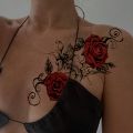 2pcs Red Temporary Rose Flower Arm & Leg Tattoo Stickers, Stripper Chest & Thigh Design, Waterproof, Perfect for Women. 
