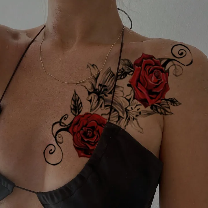 2pcs%20Red%20Temporary%20Rose%20Flower%20Arm%20&%20Leg%20Tattoo%20Stickers,%20Stripper%20Chest%20&%20Thigh%20Design,%20Waterproof,%20Perfect%20for%20Women%20-%20Image%205