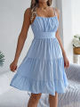 Casual Vacation Ruffled Camisole Dress Spring Summer Women's Solid Dresses for 2026 Valentine's Day Woman Clothing Pink Blue. 