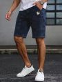 Men's Summer Loose Straight Denim Shorts American Workwear Patchwork Style Casual Cargo Mid-Rise Shorts.