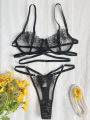High-End Floral Embroidered Underwire Bra Set, Women's Mesh Unlined Bra + Panties.