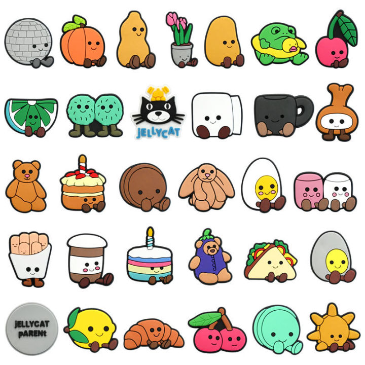 31Pcs food fruit Series Shoe Charms Plush Toy Shoes Accessorie Decoration Panda Clog Sandal Buckle Bithday Holiday Party