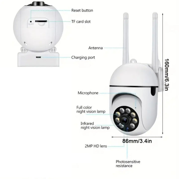 Security%20Camera%201080P%20HD%20Camera%20355%C2%B0%20Surveillance%20Camera%20Night%20Vision%20Motion%20Detection%20Siren%20WiFi%20Remote%20Two-Way%20Audio%20Waterproo%20-%20Image%204