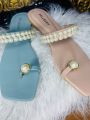 Stylish Flat unique Zellbury slide having Pearls match on top | Sandal for women. 