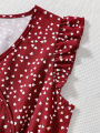 Girls retro red dress with white dots: elegant V-neck design, comfortable fit, suitable for parties and daily life.