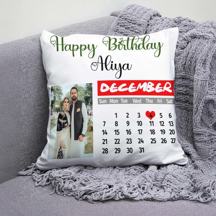 Customized Calendar Cushion with Name and Photo Stylish Design