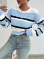 2024 autumn and winter hot sale new acrylic loose drop shoulder round neck color matching knitted long sleeve ladies sweater.